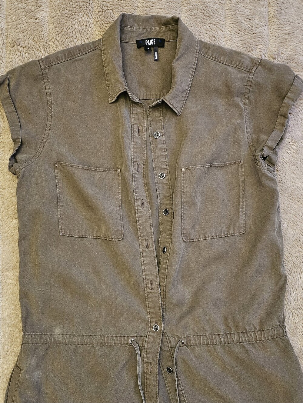$10 w/$15+ Bundle Paige Collared Shirt dress In Dresser Olive With Tie Waist - Picture 3 of 11